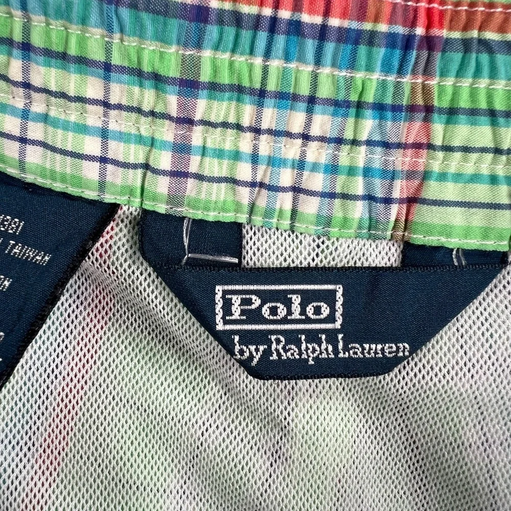 Polo Ralph Lauren Swim Trunks Mens Size Large Green Plaid Drawstrings Beach Pool